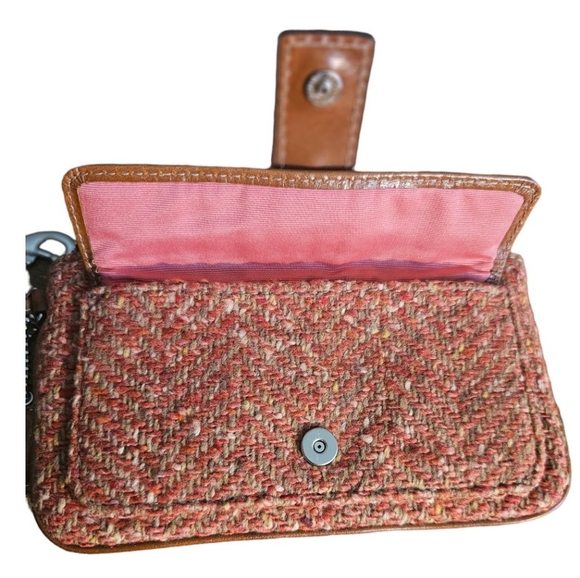 EUC | HTF Coach Pink & Brown Soho Wristlet | Wool Tweed & Leather - Picture 6 of 16